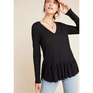 Anthropologie Eri + Ali Tallie Waffle Thermal Peplum Top